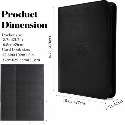 9 Pocket Zipper Card Binder, 360 Trading Card Holder Book, Premium PU Cover Zip Binder for Cards, Durable Side Loading Card