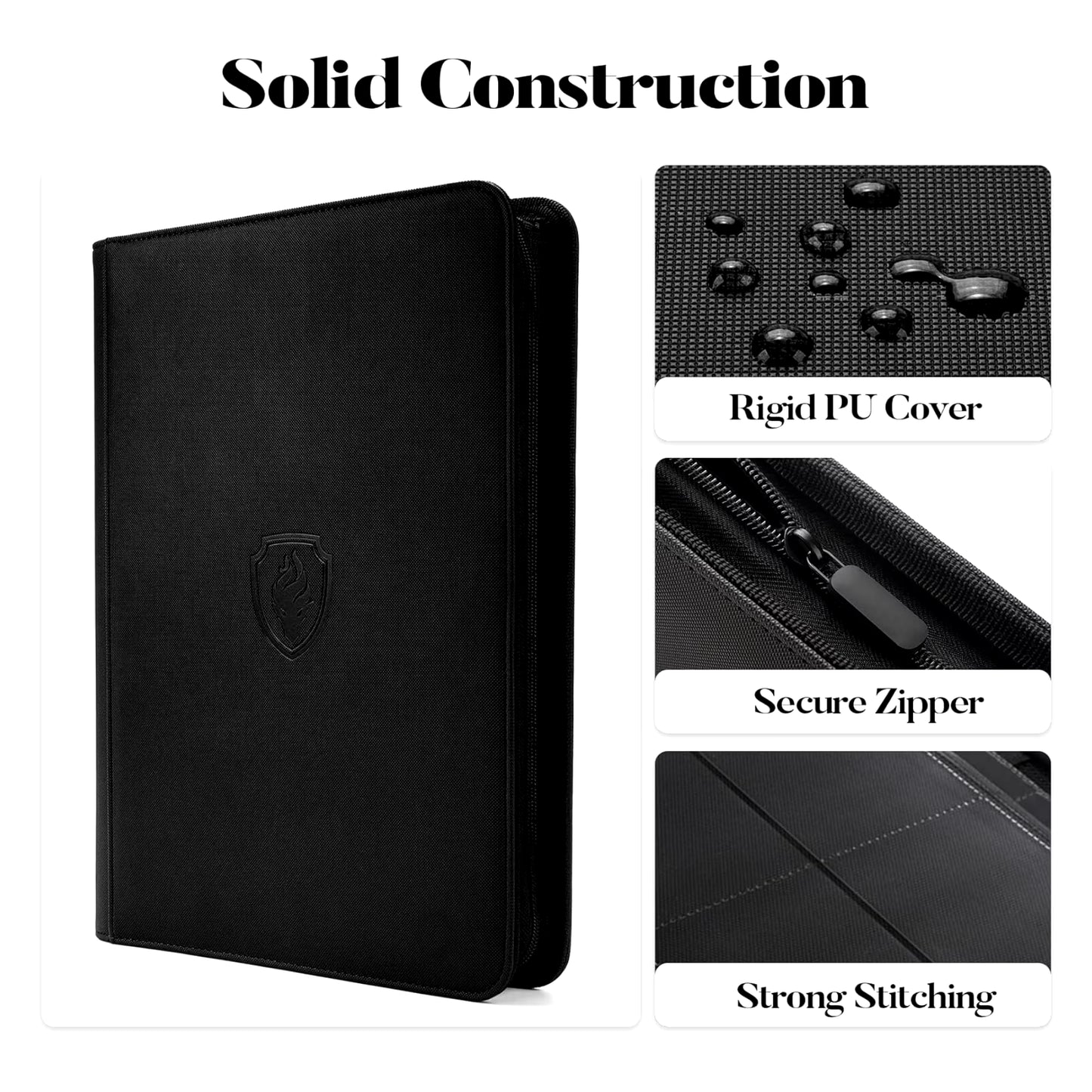9 Pocket Zipper Card Binder, 360 Trading Card Holder Book, Premium PU Cover Zip Binder for Cards, Durable Side Loading Card