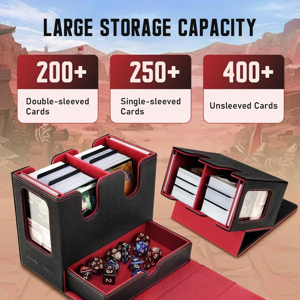 3 In1 Deck Box Sports Card Storage Box Fit 200+ Single Sleeved Card Deck Case for MTG TCG CCG Cards with 4 Dividers 2 Toploaders